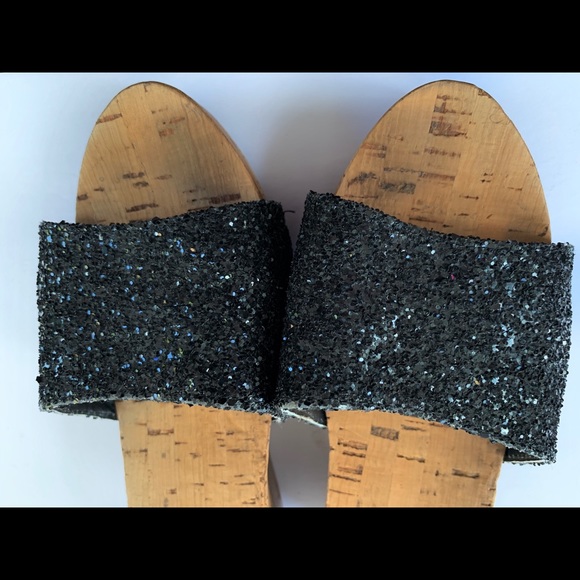 Sparkling black sequined wedges with cork platform summer sandals EUR 39 US 9 - Picture 2 of 6